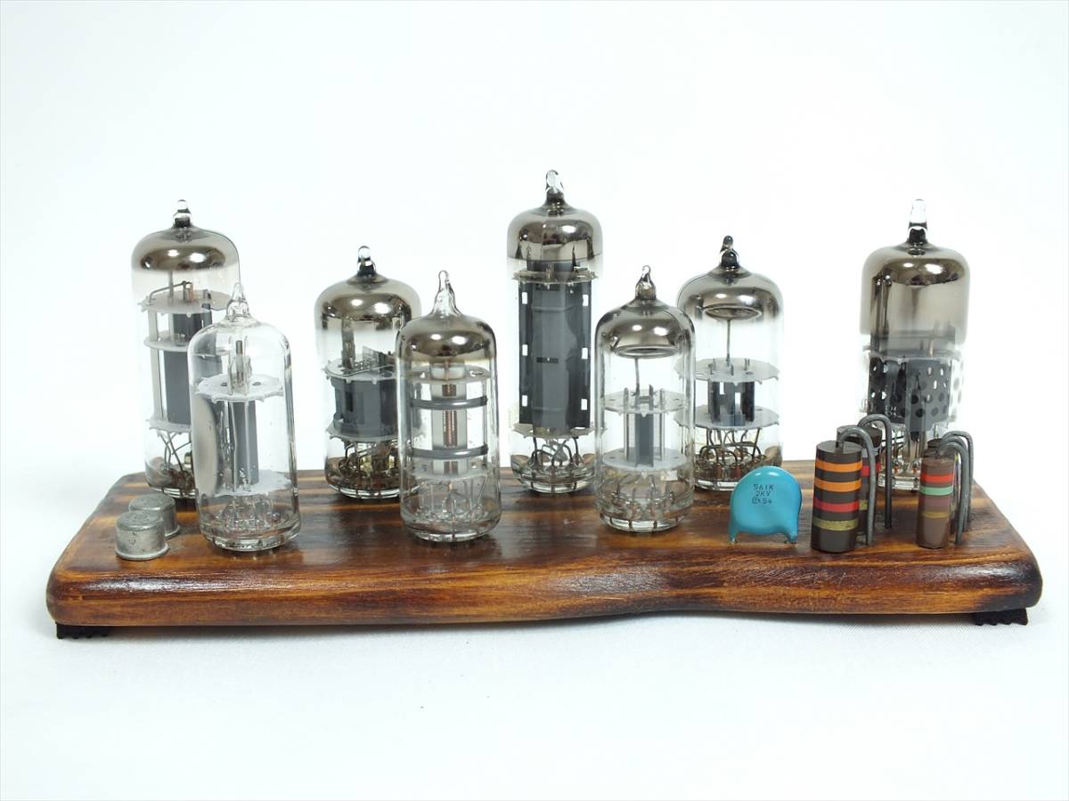 ⑤■昭和レトロ■真空管 インテリア 置物 オブジェ 観賞用■自作ハンドメイド 木製台座付き■創作品 趣味 コレクション 雑貨■