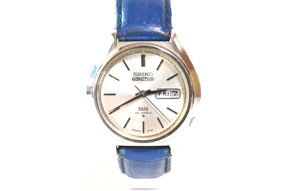 動作OK●セイコー●5 ACTUS アクタス●オートマ●23石●シルバー SS ステンレス カレンダー 6106-7580 アンティーク レザーベルト ⑧