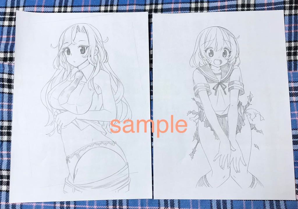 同人 A4ラフ画×8枚まとめ B5イラスト×1枚 手描きイラスト 艦これ