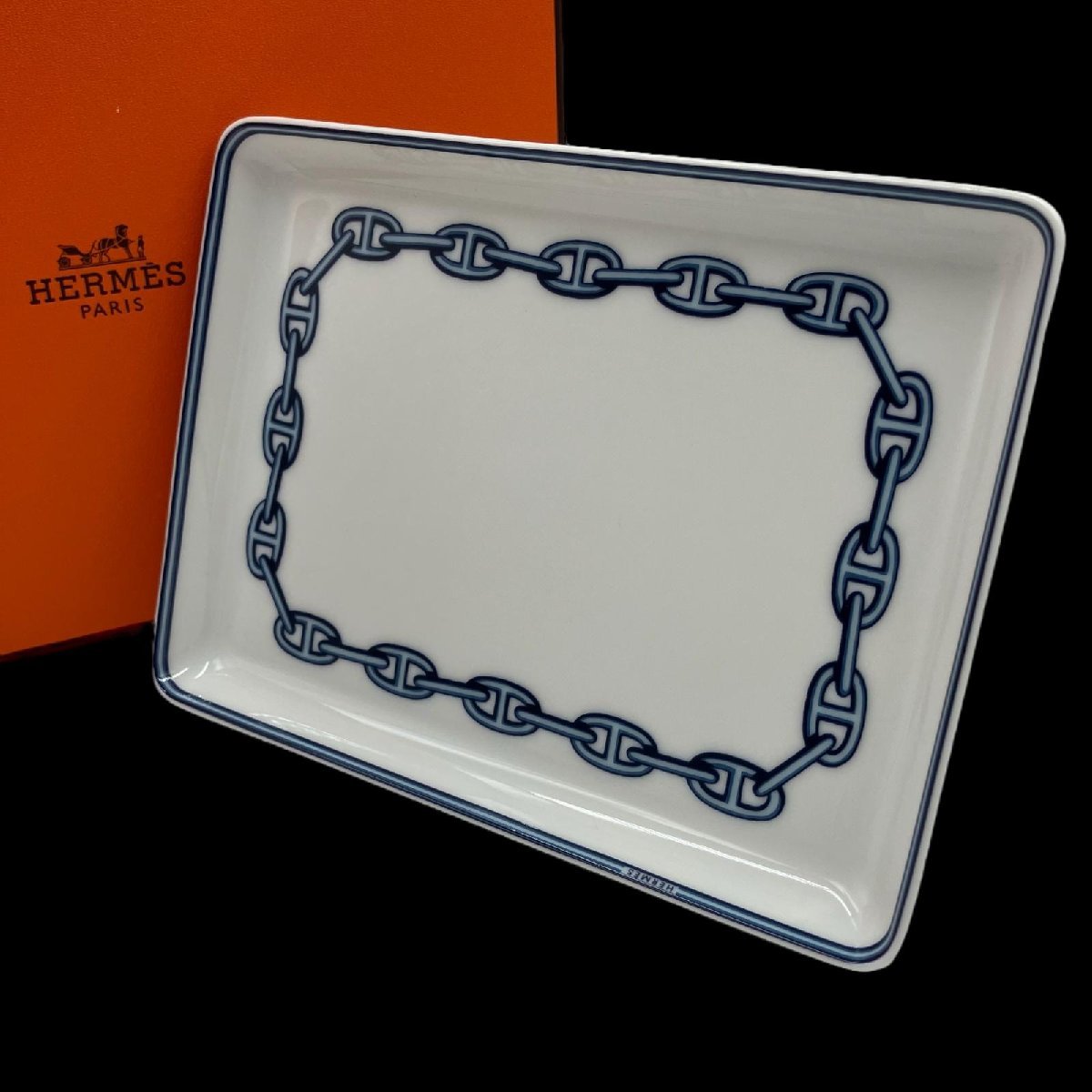 ☆HERMES エルメス シェーヌダンクル スクエア プレート トレイ 平皿 美品