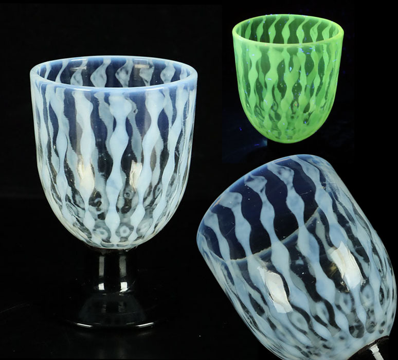 氷コップ ウラン氷コップ 【縁】大正ロマン ウランガラス 乳白捻じり縞