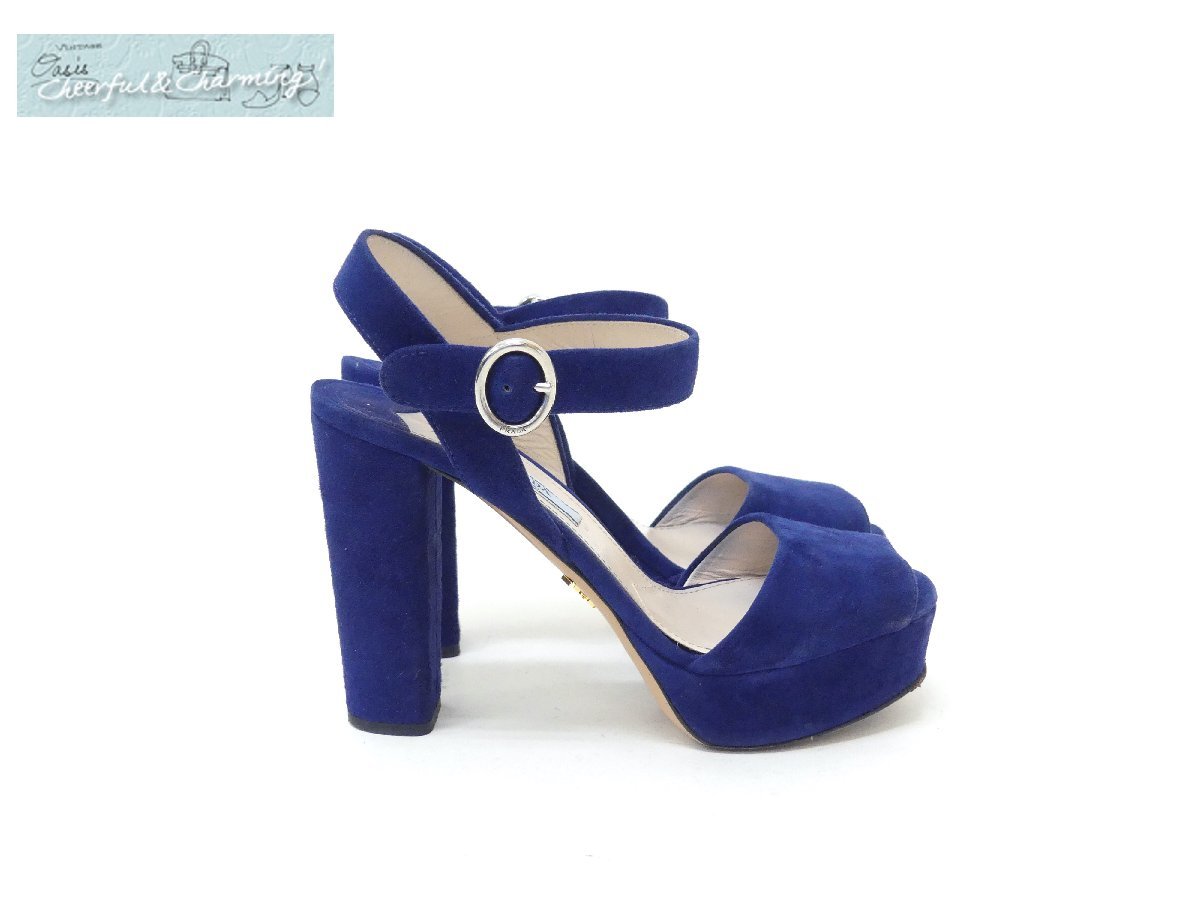 PRADA サンダル 35 1/2 ネイビー スエード