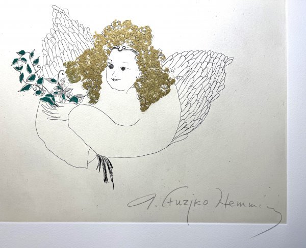 1897年のエッチング　フェルディナンド・シュムッツァー作品　直筆サイン 真作】魂のピアニスト フジ子・ヘミング「天使」2008年 銅版画・ED 81