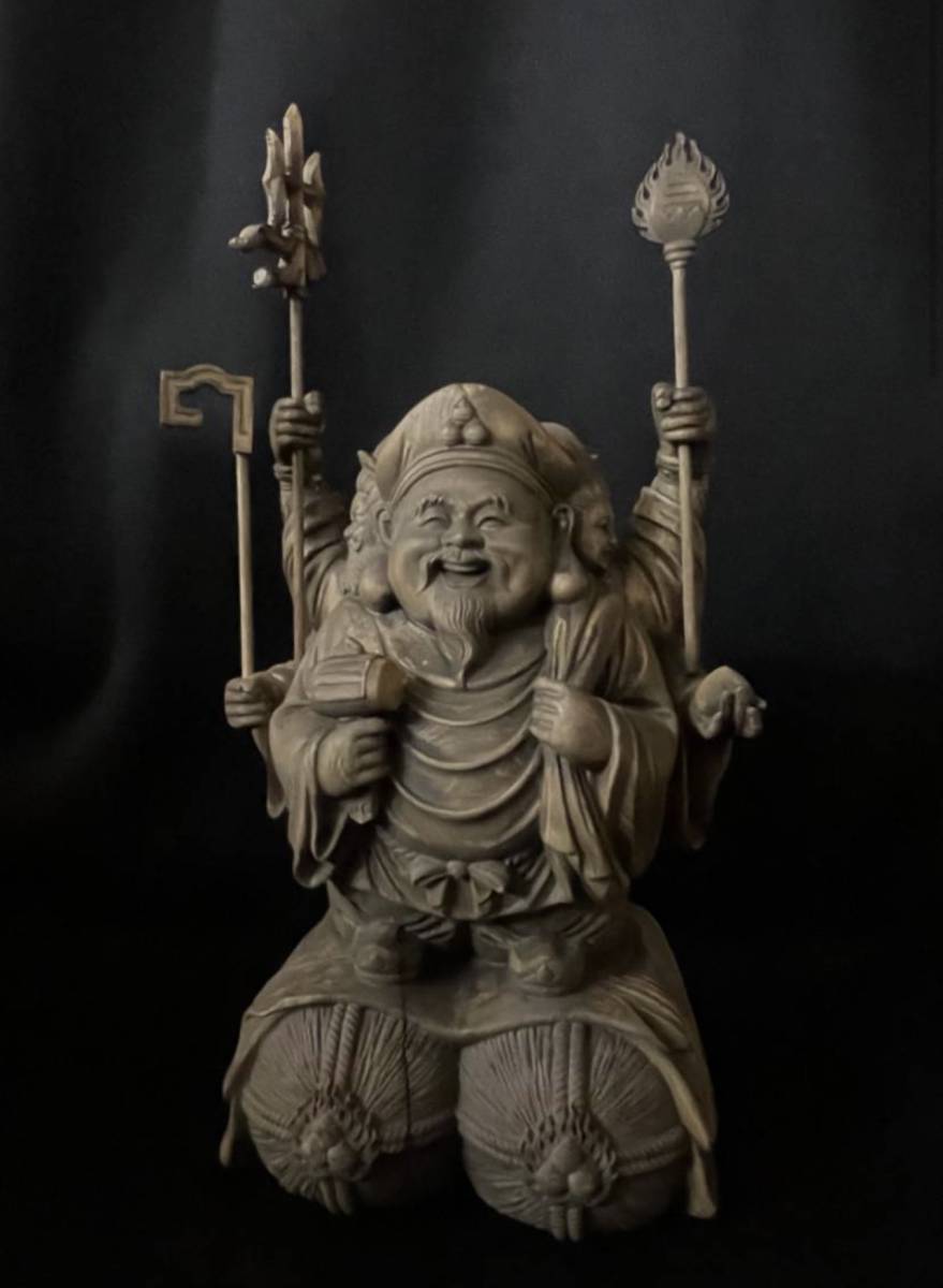 仏像 晃仏教美術 木彫細密彫刻 俵乗り立ち大黒天像 置物 特大 高 直