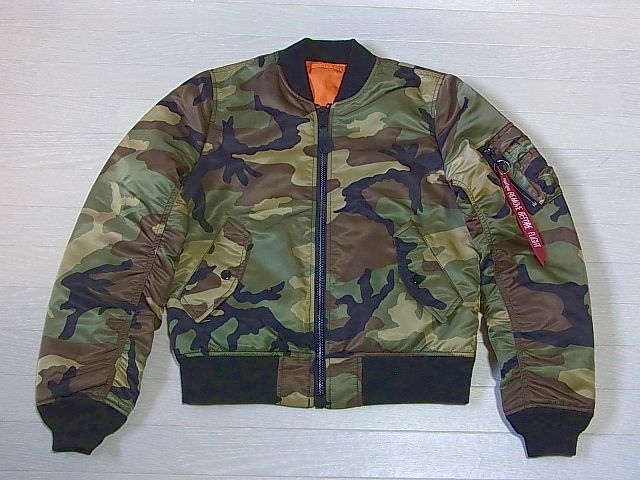 ALPHA MA-1 FLIGHT JACKET WOODLAND CAMO　SIZE:L　迷彩　アルファ フライトジャケット カモフラ レディース