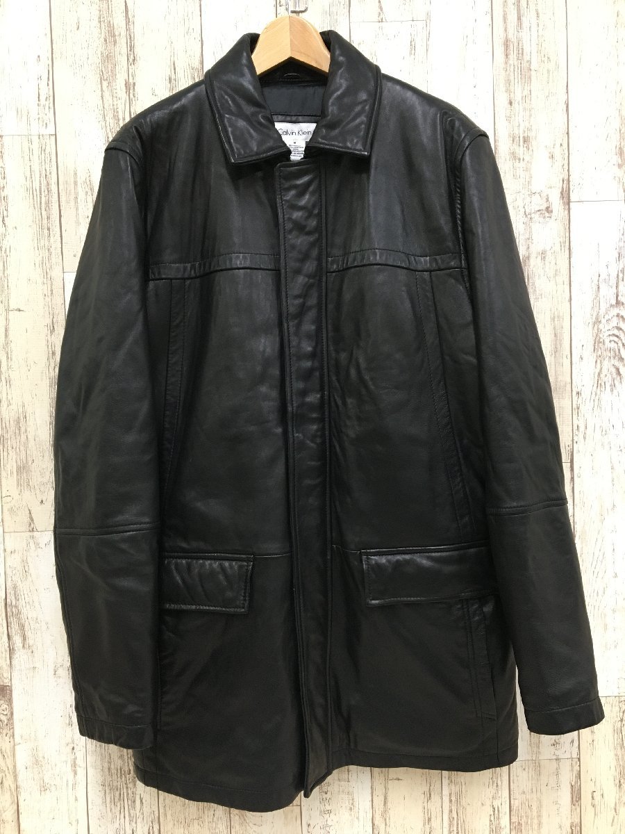 130B Calvin Klein CK レザー ロングコート カルバンクライン【中古