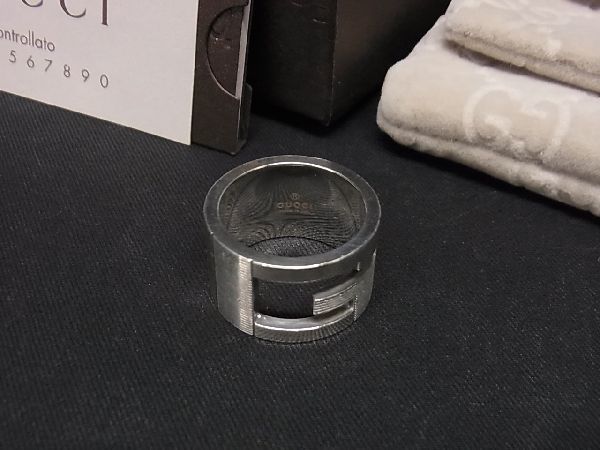 1円 ■美品■ GUCCI グッチ ブランデッドG ワイド SV925 リング 指輪 アクセサリー 表記サイズ 11 (約10号) シルバー系 AT0745