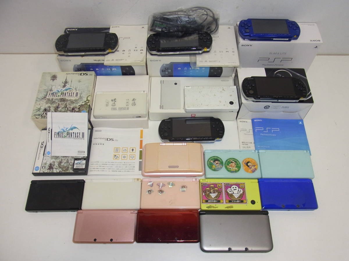 PSP.二台DS二台、カセット 1円～!! ジャンク PSP-1000×2台，2000×1台，3000×2