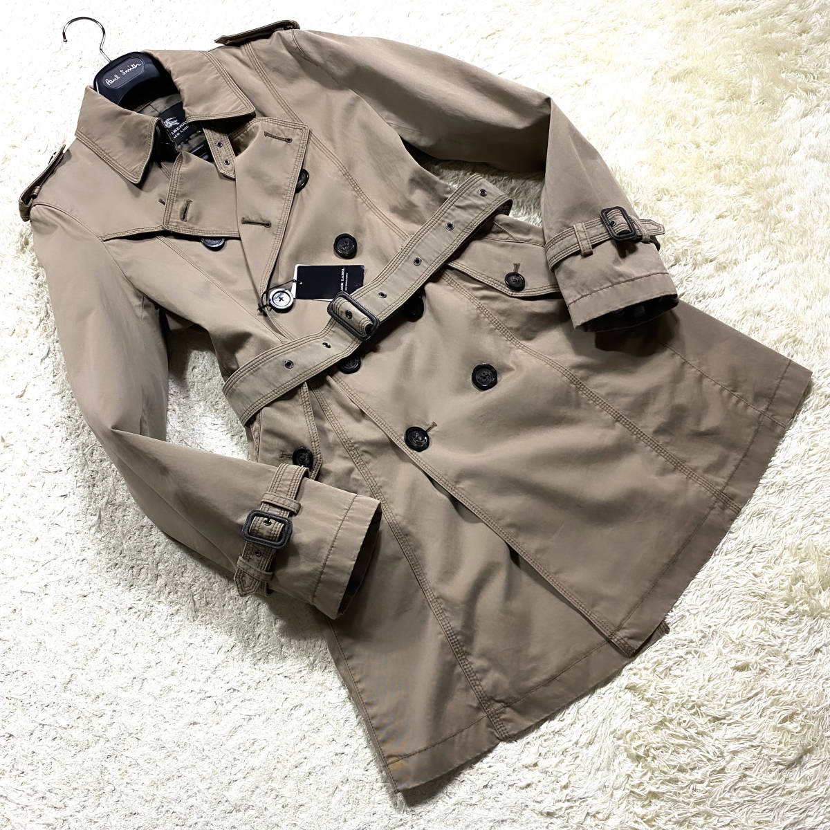 絶版美品BURBERRY BLACKLABELナポレオントレンチコートL~Mロゴ刻印釦