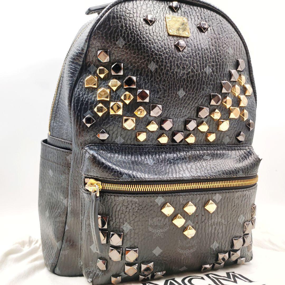 MCM 1084 エムシーエム スターク スタッズ リュック ヴィセトス 黒 デイパック ヴィセトス 大容量 廃盤 希少 1円