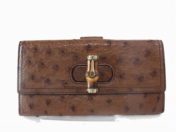 1円 未使用に近い グッチ GUCCI ☆ オーストリッチ 長財布 ☆ バンブー 