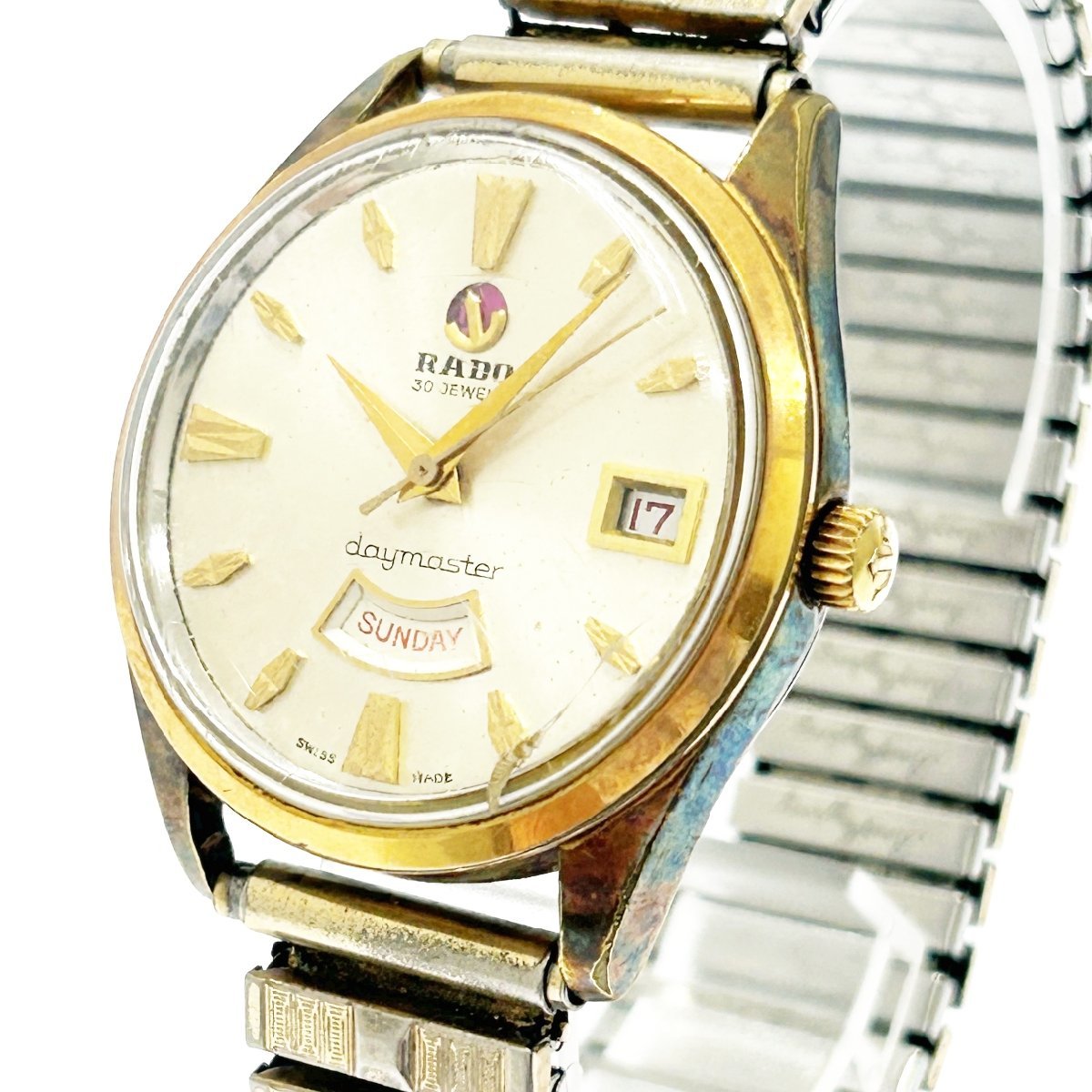 1円スタート】RADO ラドー 11753 デイマスター 30石 GP×SS 手巻き メンズ