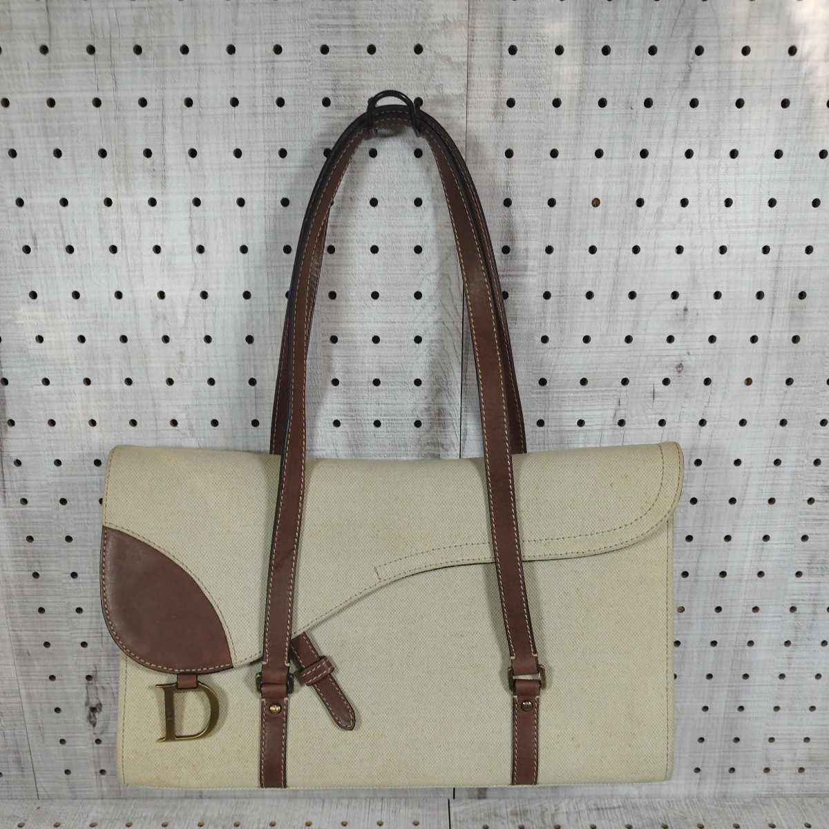 1円〜/Christian Dior/クリスチャンディオール/トロッター/サドルバッグ/ハンドバッグ/レザー/茶系/ブラウン色/レディース/中古