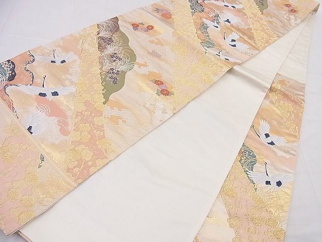 平和屋野田店□六通柄袋帯 唐織 梅花祥鶴 金糸 逸品 n-pk3779