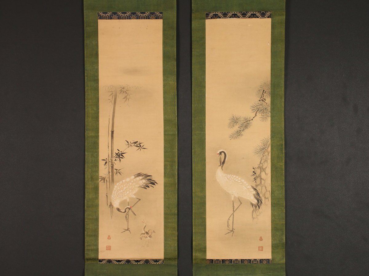 限定セール，人気 模写 伝来 sh1905 竹内甫記 双幅 鶴図 狩野派 松江の人(花鳥、鳥獣)｜売買されたオークション情報、yahooの商品情報をアーカイブ公開 - オークファン 花鳥、鳥獣
