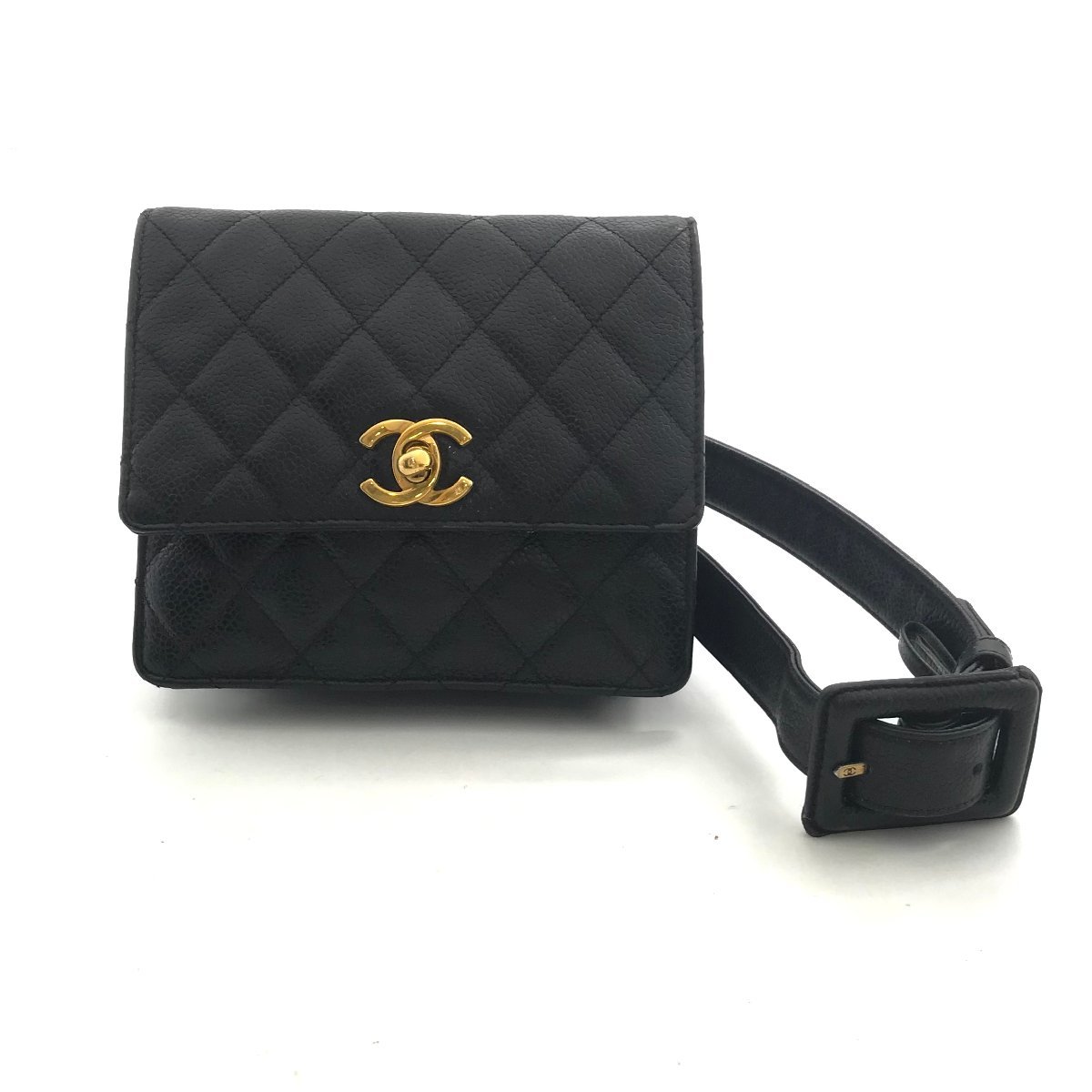 シャネル CHANEL Wホック財布 - キャビアスキン 黒 シリアル不鮮明