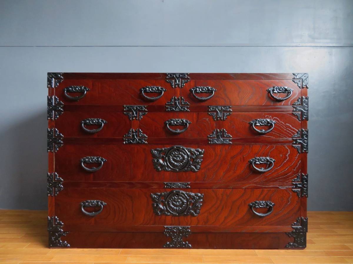 DHK22 仙台箪笥 用箪笥 KC-6 拭き漆塗り 55万 鍵付き 欅産業 仙台箪笥