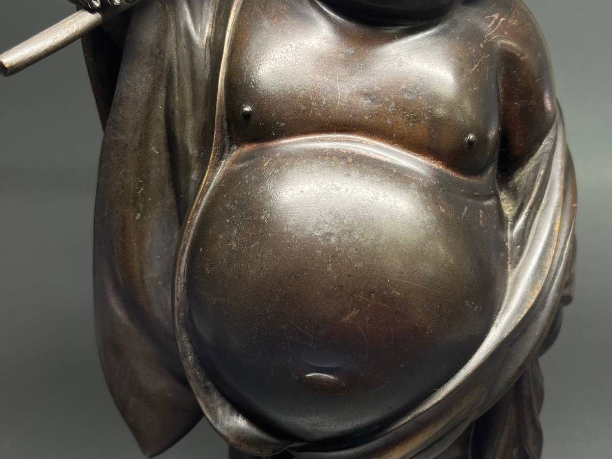 金工師 正之造 古銅 川渡 布袋 立像 七福神 仏像 巨大 縁起物 置物 彫刻 金工師 正之造 古銅 川渡 布袋 立像 七福神 仏像 巨大 縁起物 置物