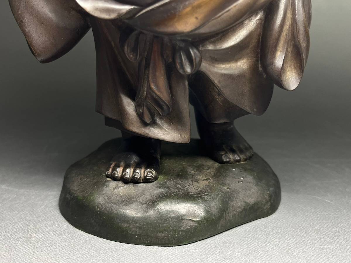 金工師 常信 銅製 川渡り布袋様 重さ4.6kg 七福神 仏像 細工 重圧
