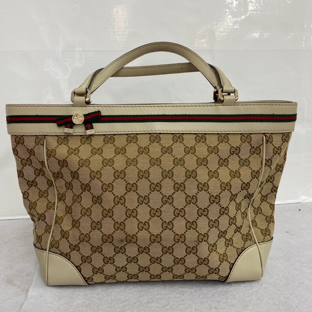 ●超美品●GUCCI グッチ●シェリー●GGキャンバス カーフ レザー 本革●トート バッグ●ベージュ 茶 赤 緑●G金具●B5 書類 収納●Js29232 グッチ シェリーライン GGキャンバス 0 ◇超美品売切グッチシェリー 1円■超美品■希少デザイン■型崩れ無し