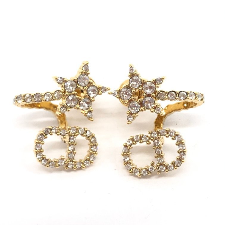 Christian Dior ディオール ピアス ラインストーン ゴールドカラー