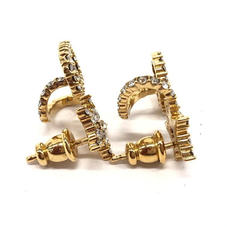 Christian Dior ディオール ピアス ラインストーン ゴールドカラー