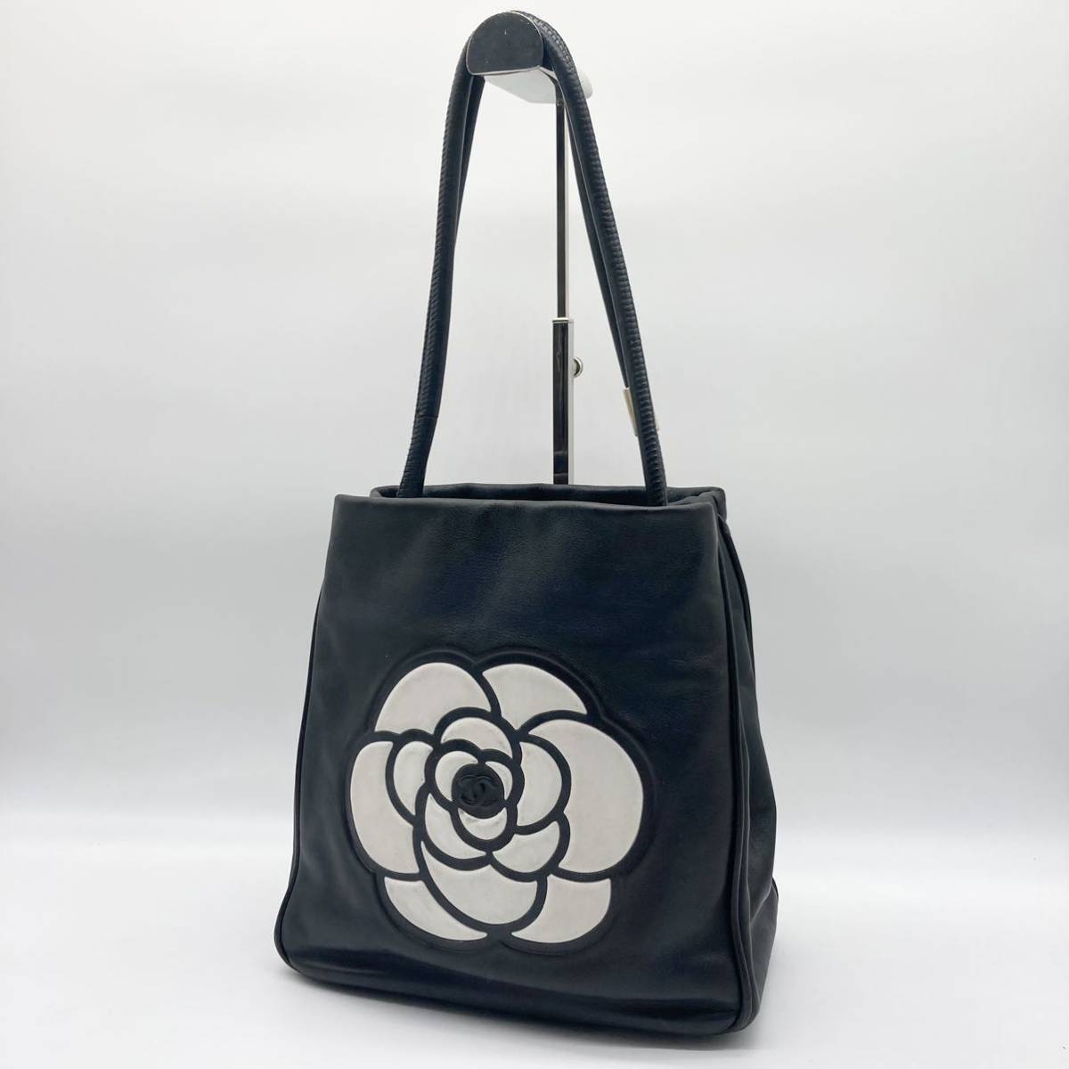 1円〜 CHANEL シャネル　カメリア　トートバッグ ハンドバッグ　ココマーク カーフスキン　ラムスキン　ブラック　黒　