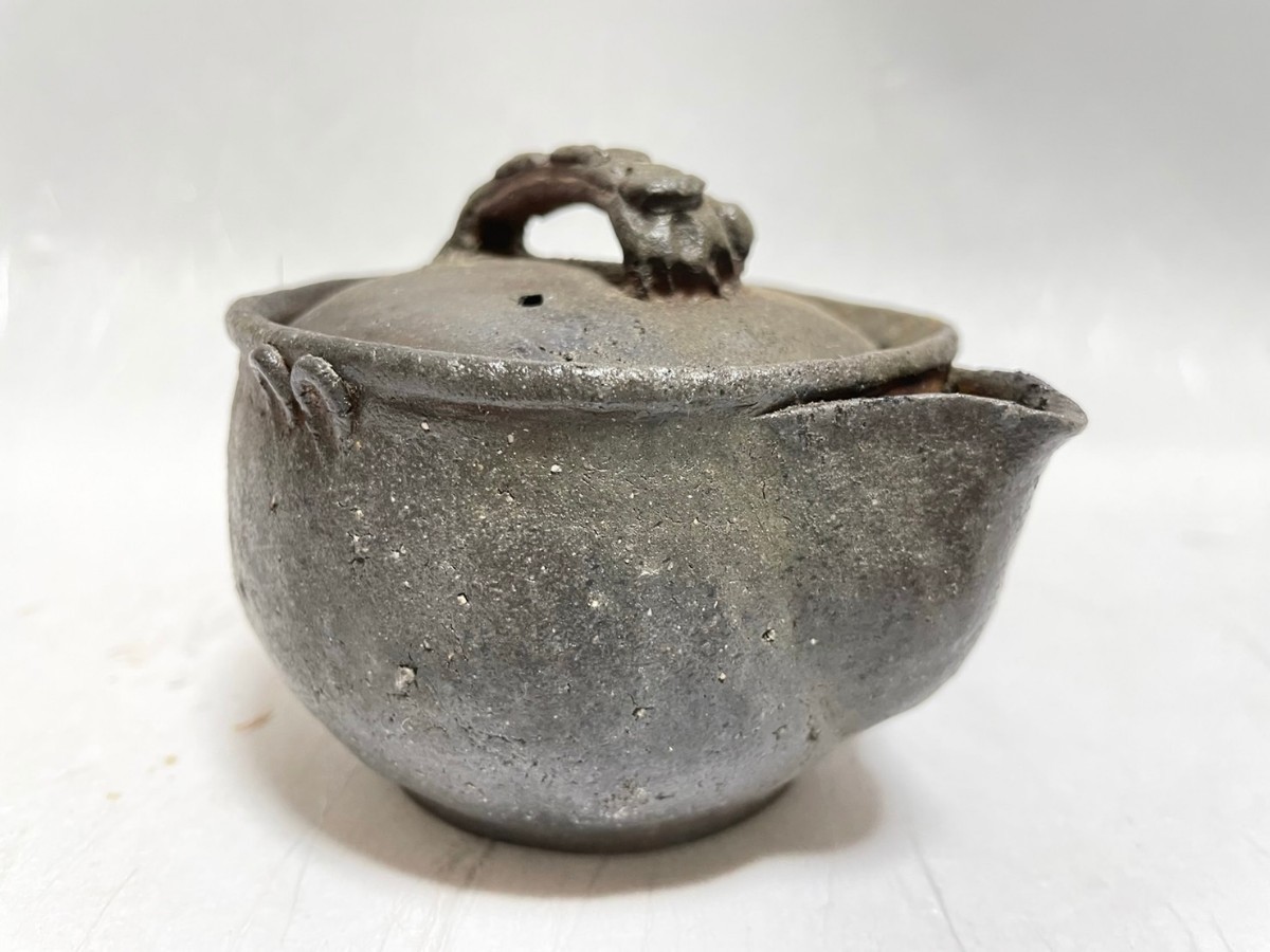 髭〕備前焼名工！ 宮崎楽陽 『備前捻り摘蓋手捻り宝瓶』 茶道具