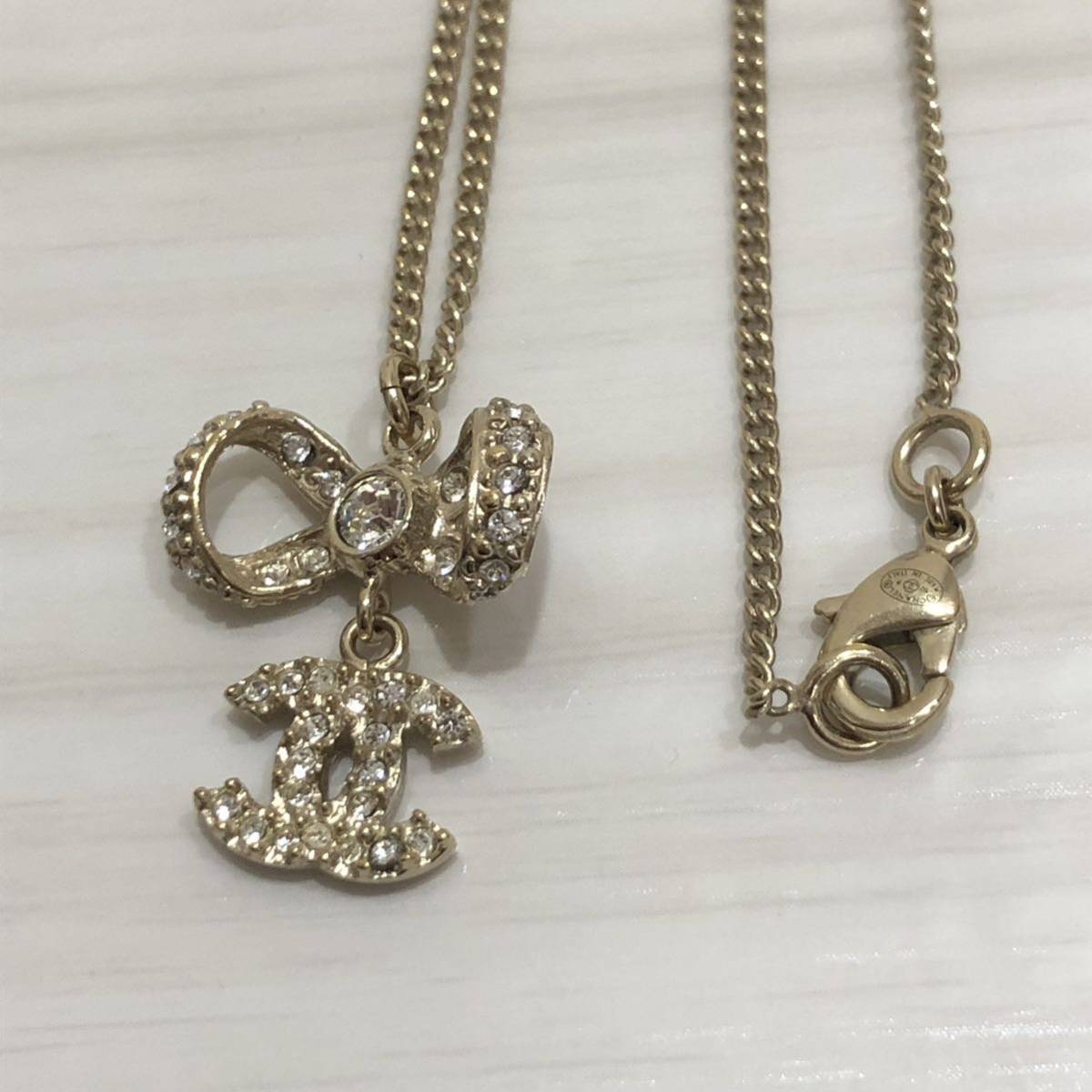シャネル ネックレス ココマーク 10P リボン GP×ラインストーン CHANEL 