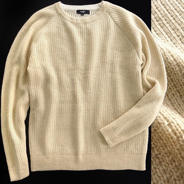 新品 ビームス ウール混 リブ編み クルーネック ニット M ベージュ 【I47787】 BEAMS HEART セーター プルオーバー 秋冬 メンズ