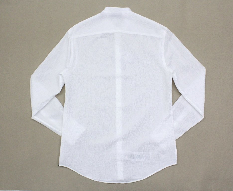 6万新品◆XL◆EMPORIOアルマーニ 白コットンシアサッカー スタンドカラー長袖シャツ 1円