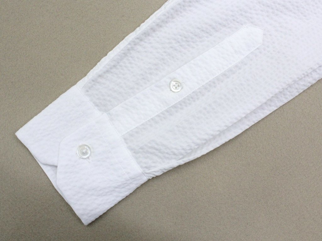 6万新品◆XL◆EMPORIOアルマーニ 白コットンシアサッカー スタンドカラー長袖シャツ 1円