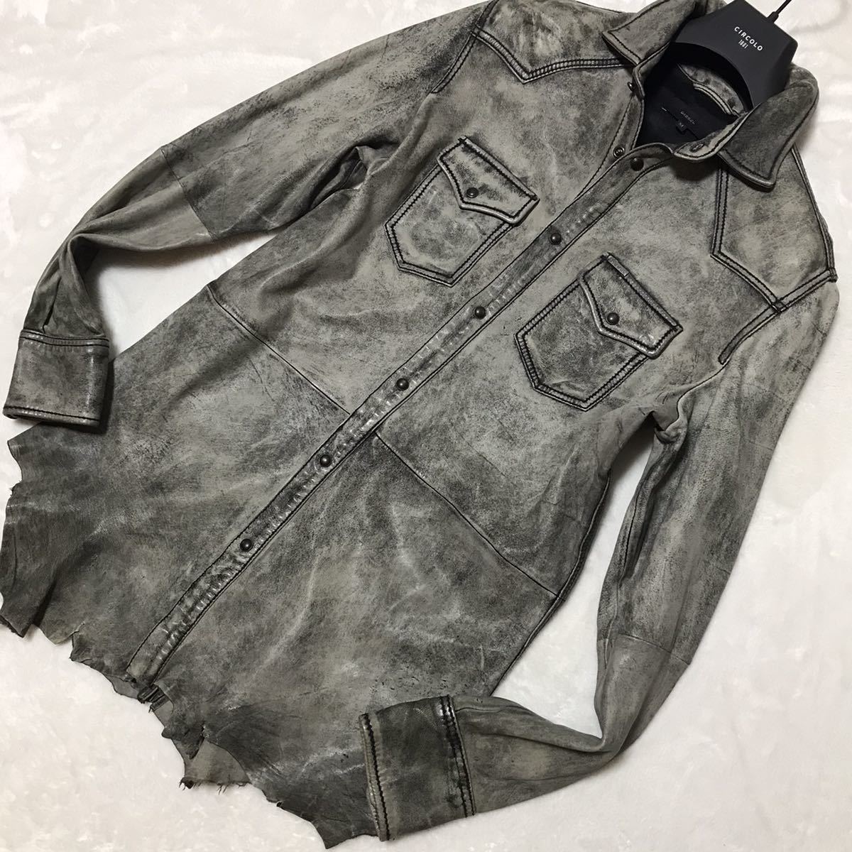 希少☆ ディーゼル DIESEL 極上シープレザー シャツ ジャケット M 羊革 