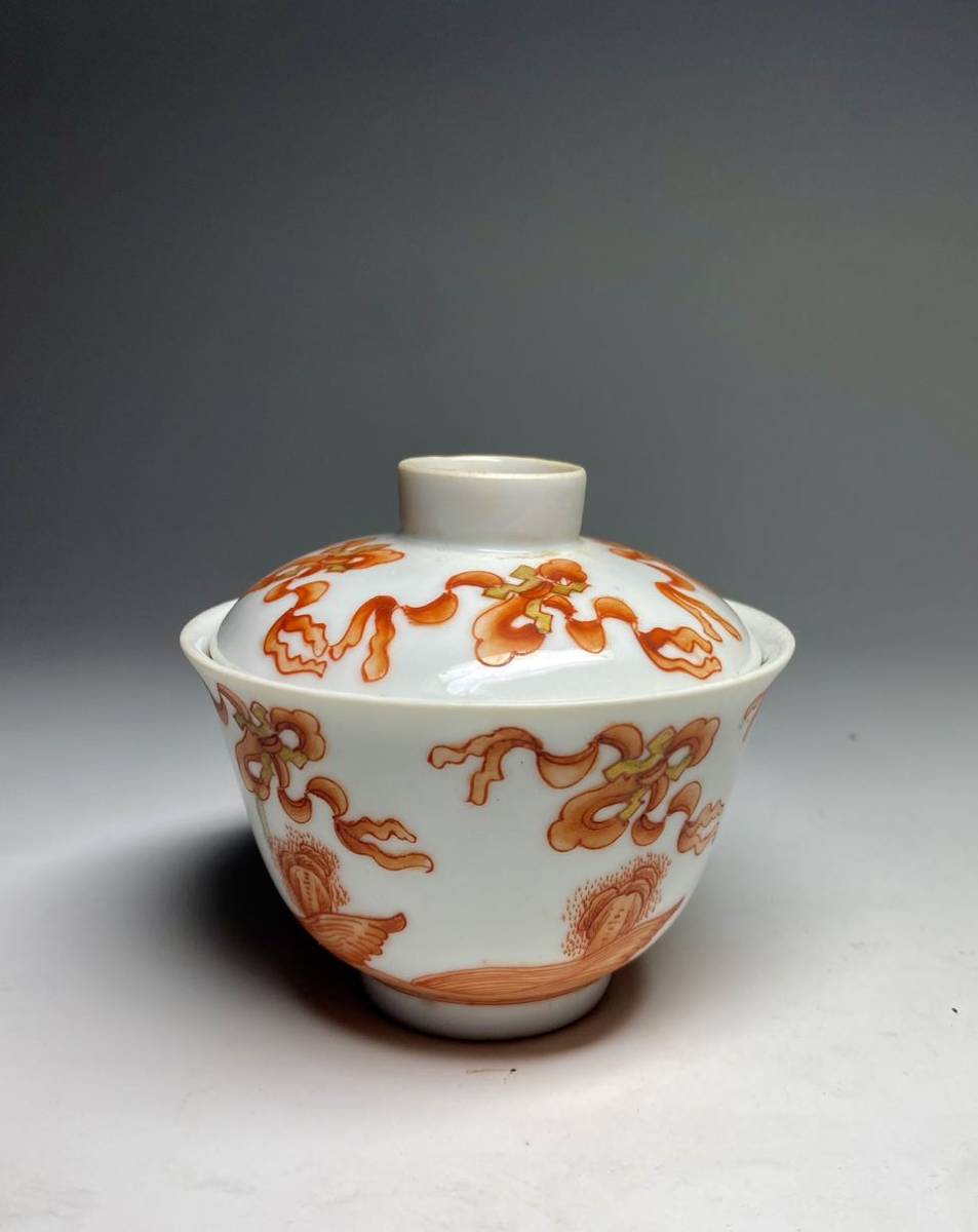 中国 蓋茶碗 古美術 蓋碗 金彩赤絵 煎茶道具 粉彩清時代茶器 古玩 赤絵