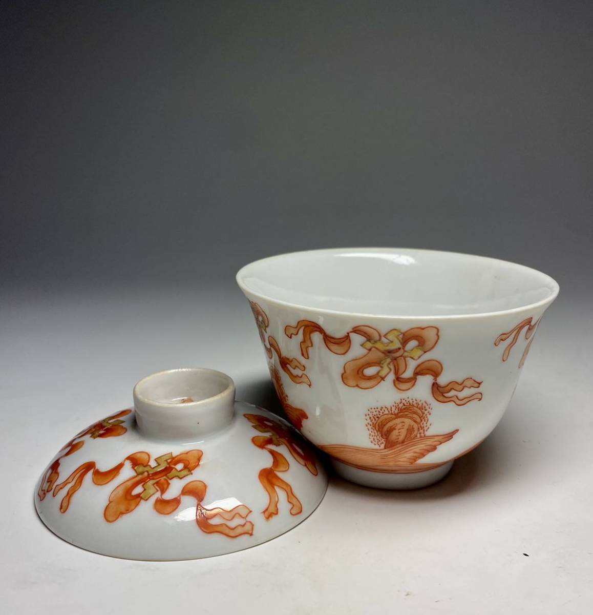 本物　中国古美術 時代物 粉彩 民国 蓋物 茶入 茶道具 中国古玩 骨董品 在銘 中国 蓋茶碗 古美術 蓋碗 金彩赤絵 煎茶道具 粉彩清時代茶器 古玩 赤絵