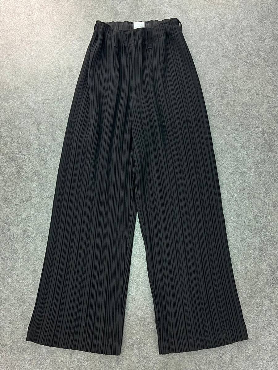 Wl080 日本製 ISSEY MIYAKE イッセイミヤケ プリーツ ロングパンツ ウエストゴム入り ベルトループ 黒 レディース