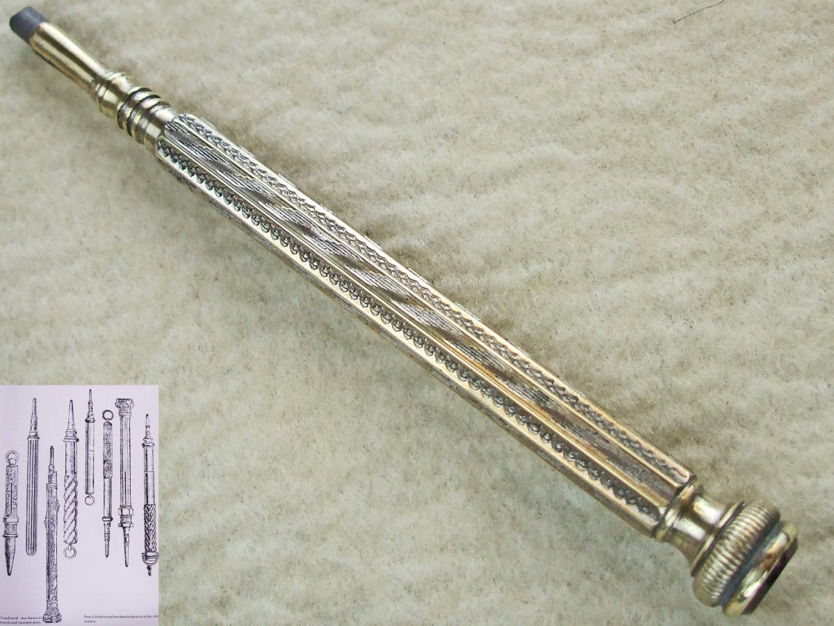 ◆美品◆1890年代製 ヴィクトリアン・シルヴァーペンシル 紫 イギリス◆ 1890s Victorian Mechanical Pencil Purple Stone Top ENGLAND ◆