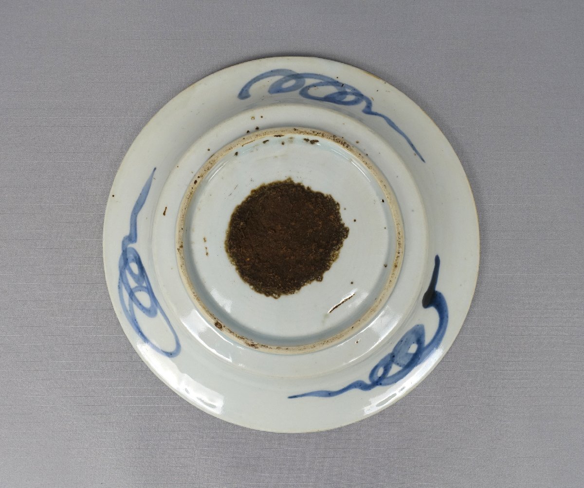 新渡染付花鳥文皿 呉須 古陶磁 古染付】【華芳】 【公式通販】