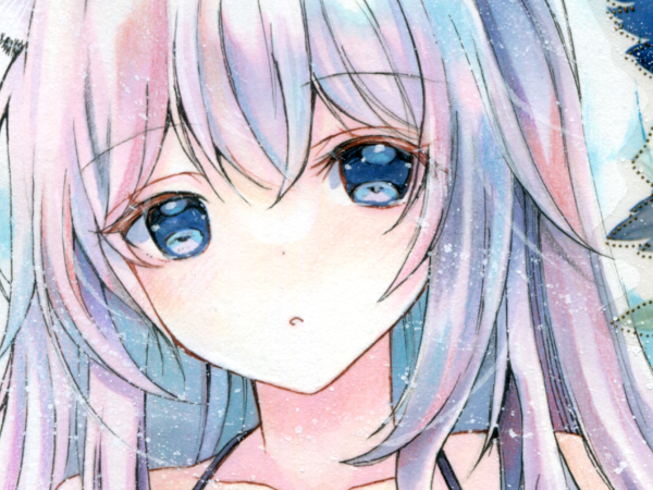 オリジナル手描きイラスト*ブルーフラワー*約B5*水彩紙*186g 手描き