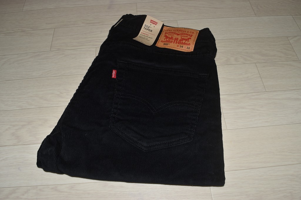 LEVI'S 502　W34　L32　テーパー ストレッチ レギュラーフィット コーデュロイパンツ　ブラック