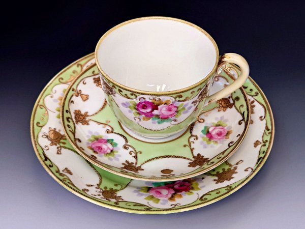 オールドノリタケ 金盛 深緑帯 里帰り 薔薇勿忘草図紋 プレート2
