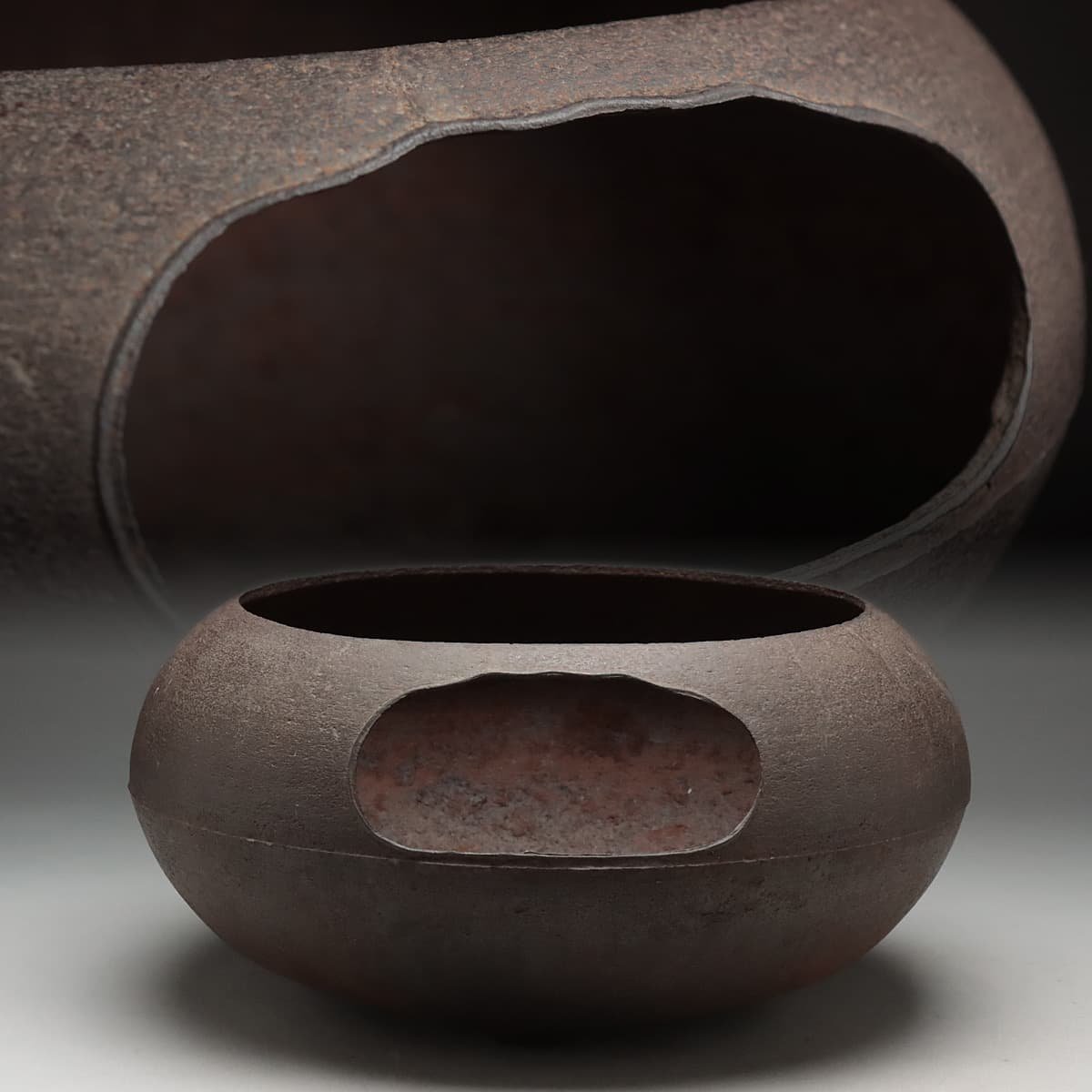 都屋】8 御釜師 十三代 宮崎寒雉「細豆 釜鐶」共箱 直径 約9.5cm 茶釜