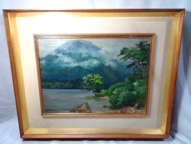 画像の3点セット 油絵□ISHIKAWA.K/石川啓司【箱根 早川支流】風景画 絵画 画家 木製
