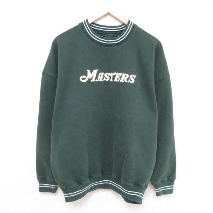 XL/古着 長袖 スウェット メンズ 00s マスターズ 刺繍 大きいサイズ クルーネック 濃緑 グリーン 23dec08 中古 スエット トレーナー トップ