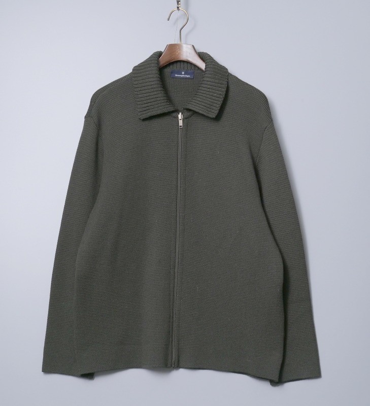 TG8282◇エルメネジルドゼニア メンズM ジップフロント ウール ニット カーディガン ジャケット カーキブラウン系