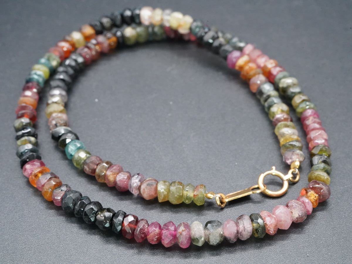 【1235】750 K18 トルマリン ネックレス 長さ約38cm 18金 天然石 TIA