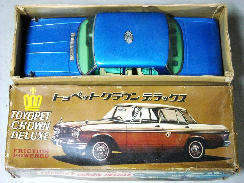 萬代屋　トヨペット クラウン デラックス 　青　ブリキ　箱無し 1963 トヨペット クラウン デラックス 特大サイズ 箱付＊TN