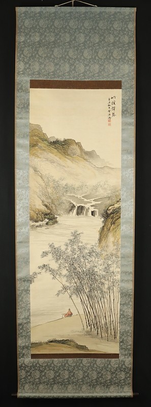 4096□【真作】秦金石 山水図 肉筆 絹本 南画家 中西耕石師事