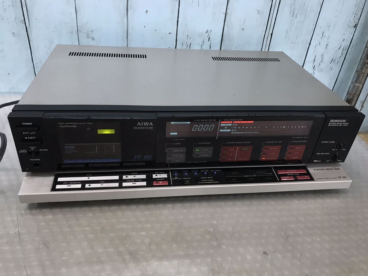 AIWA アイワ AD-FF90 カセットデッキ 通電OK，再生不可，左右テープ巻きOK，その他動作未確認　中古現状品（140s）