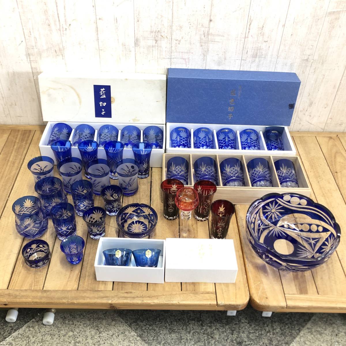 切子ガラス 江戸切子 薩摩切子 コバルトブルー カットガラスボウル